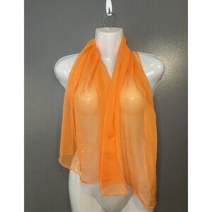 Sheer Chiffon Scarf Womens One Size Orange Hand Rolled Hem Lightweight Shawl